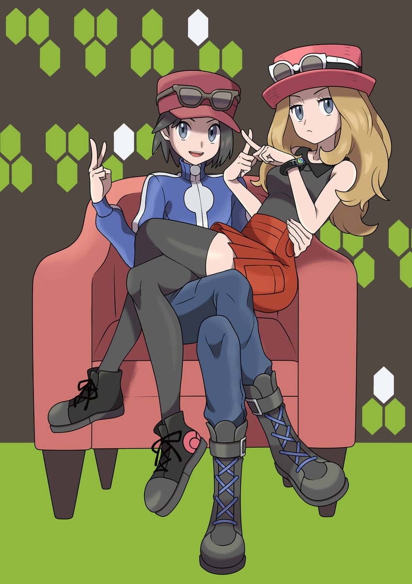 serena and calem (pokemon and 1 more) drawn by asatsuki_(fgfff)