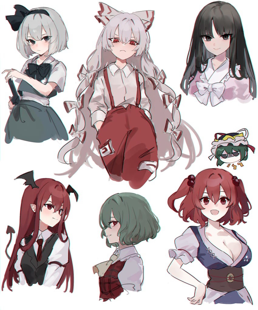 konpaku youmu, fujiwara no mokou, kazami yuuka, houraisan kaguya, koakuma, and 2 more (touhou) drawn by kani_nyan