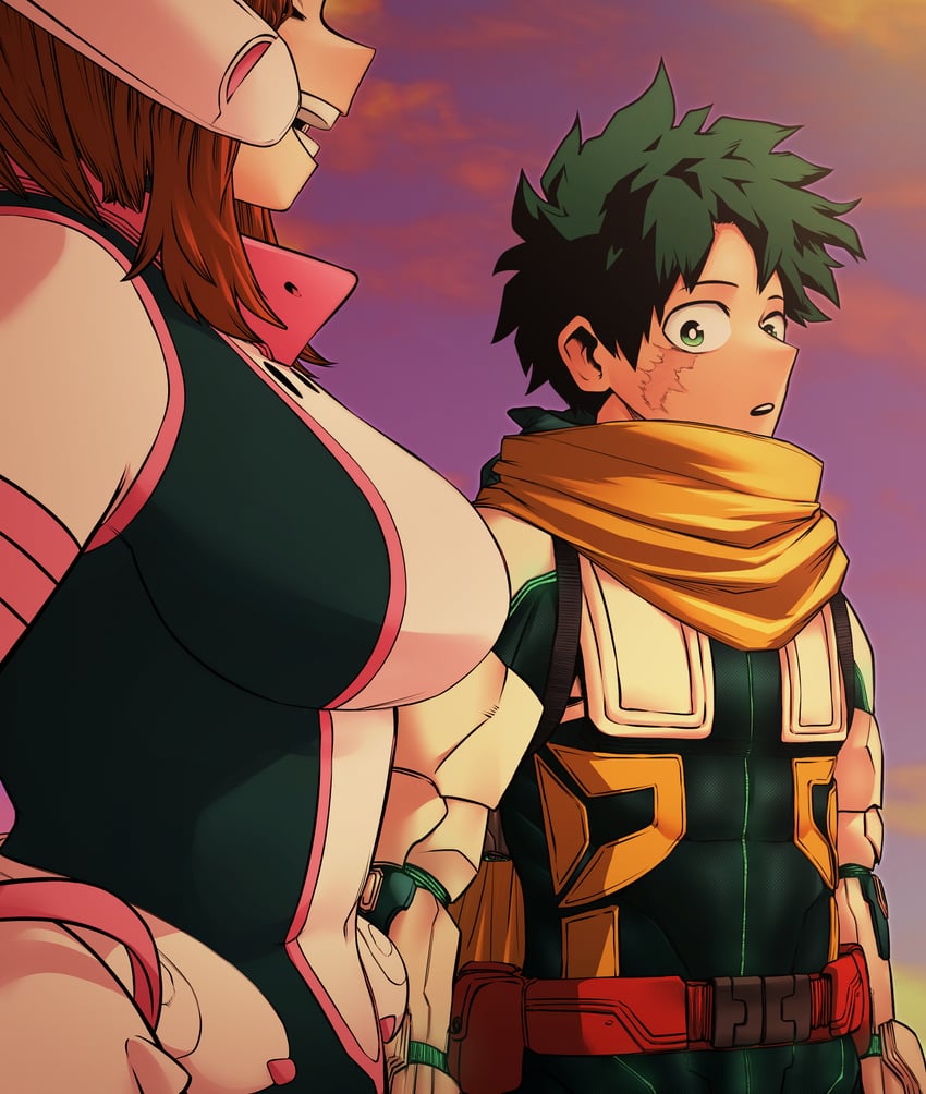 midoriya izuku and uraraka ochaco (boku no hero academia) drawn by amano44