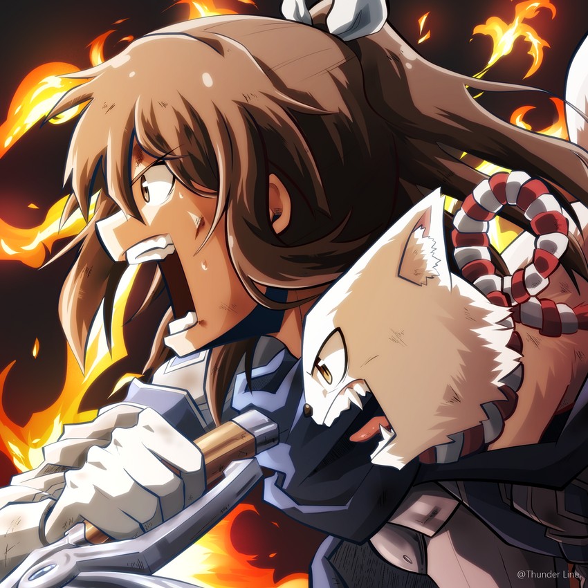sally and oboro (itai no wa iya nano de bougyoryoku ni kyokufuri shitai to omoimasu) drawn by thunder_line