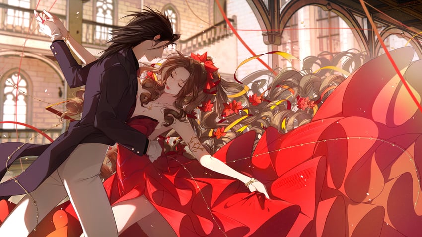 aerith gainsborough and zack fair (final fantasy and 2 more) drawn by mianmian741