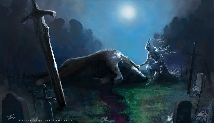 artorias the abysswalker and great grey wolf sif (dark souls and 1 more) drawn by david_semsei