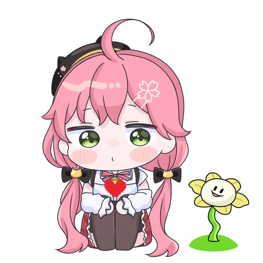 sakura miko and flowey (hololive and 1 more) drawn by mochimiko