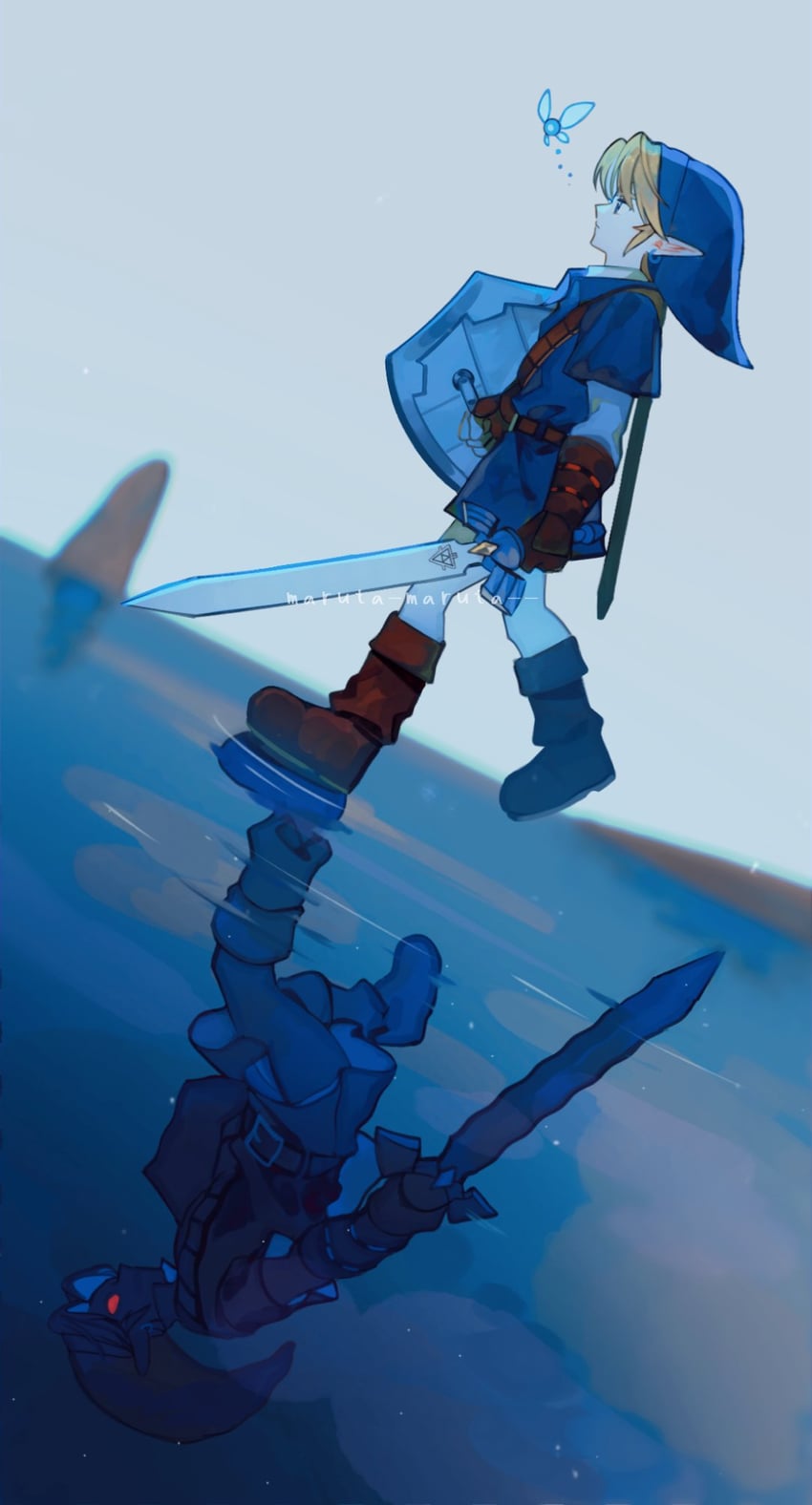 link, navi, and dark link (the legend of zelda and 1 more) drawn by maruta_maruta
