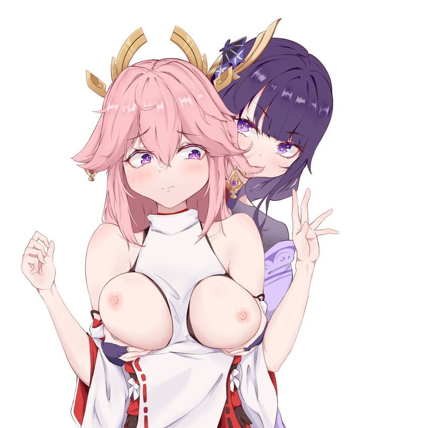 raiden shogun and yae miko (genshin impact) drawn by qingshuisi_yu_ji