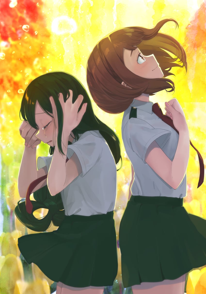 uraraka ochaco and asui tsuyu (boku no hero academia) drawn by yuama
