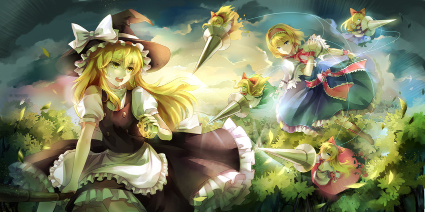 kirisame marisa, alice margatroid, shanghai doll, and hourai doll (touhou) drawn by magicpants