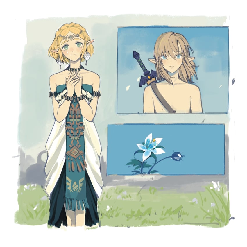 link and princess zelda (the legend of zelda and 1 more) drawn by jiaoyan_chacha
