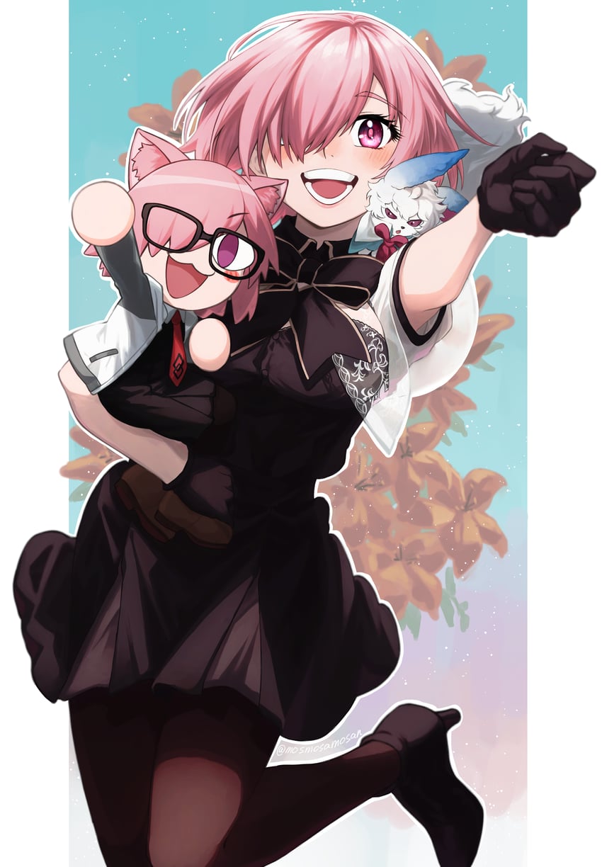 mash kyrielight, fou, and necoco necocolight (fate and 1 more) drawn by amami_tokko