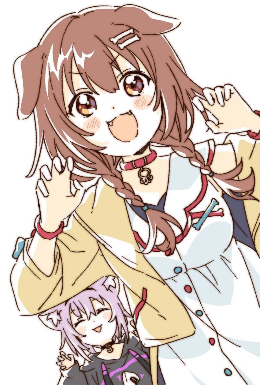 nekomata okayu and inugami korone (hololive) drawn by namori