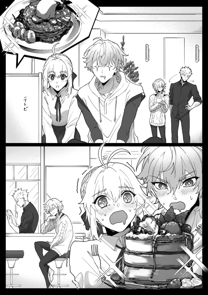 artoria pendragon, saber, trailblazer, archer, caelus, and 1 more (fate and 3 more) drawn by yuka_(pixiv38407039)