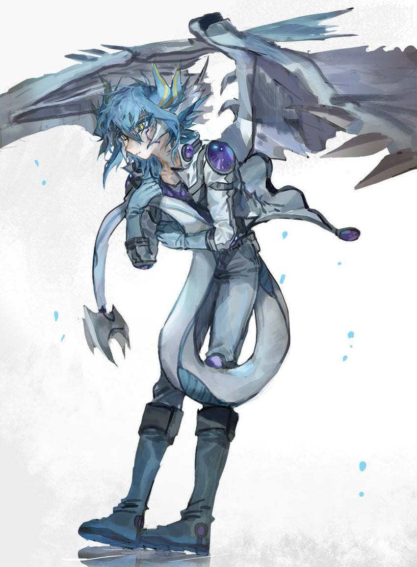 fudo yusei and stardust dragon (yu-gi-oh! and 1 more) drawn by momentcorefly