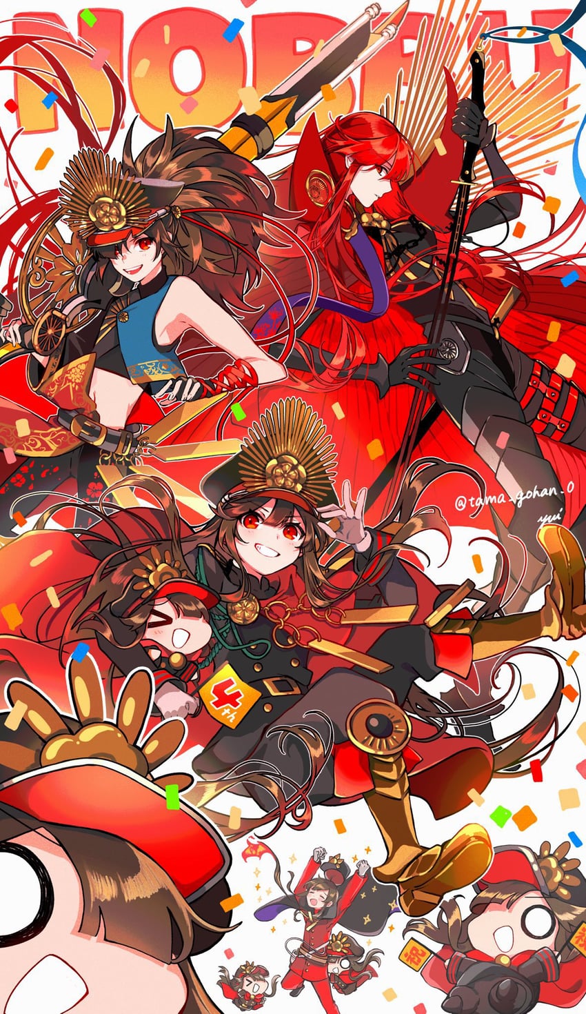 oda nobunaga, oda nobukatsu, mini nobu, and oda kippoushi (fate and 1 more) drawn by yui_(tamagohan)