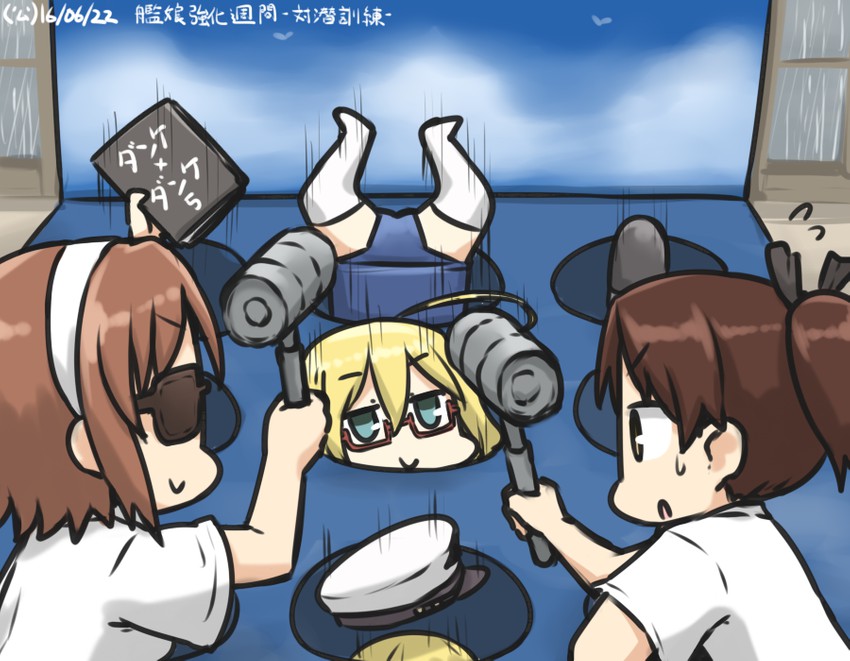 shikinami, i-8, and natori (kantai collection) drawn by hamu_koutarou