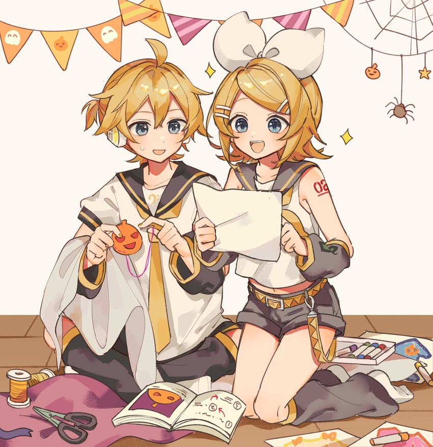 kagamine rin and kagamine len (vocaloid) drawn by sazanami_(ripple1996)