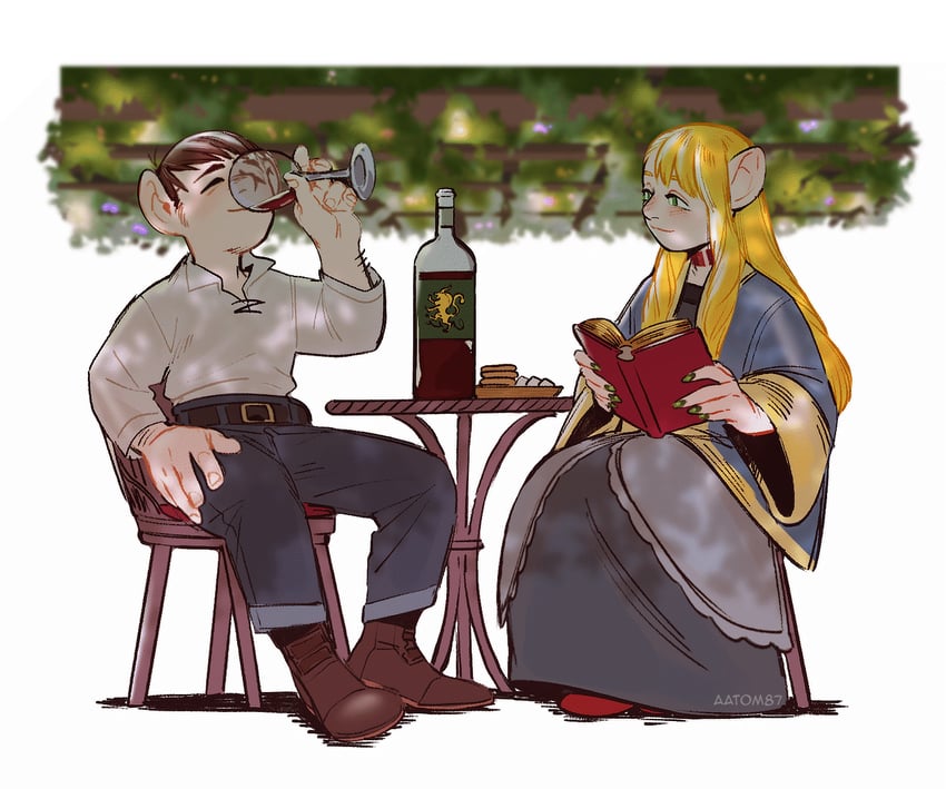 marcille donato and chilchuck tims (dungeon meshi) drawn by aatom87