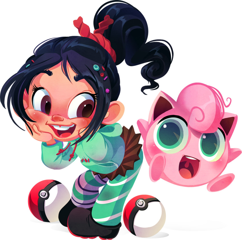 jigglypuff and vanellope von schweetz (pokemon and 1 more) drawn by kuitsuku