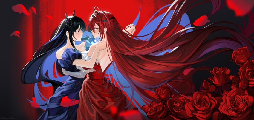 nerissa ravencroft and elizabeth rose bloodflame (hololive and 1 more) drawn by massiveyog