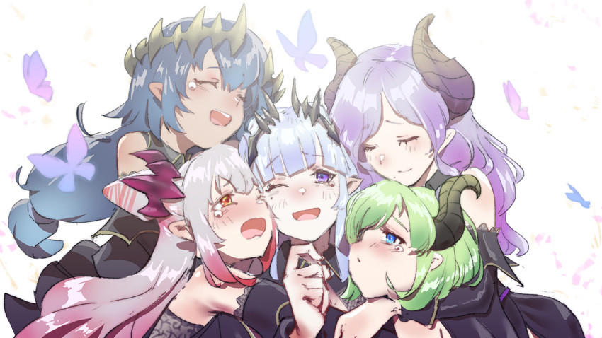 suou patra, saionji mary, sekishiro mico, shimamura charlotte, and sougetsu eli (nanashi inc. and 1 more) drawn by lalu_(pixiv3307500)