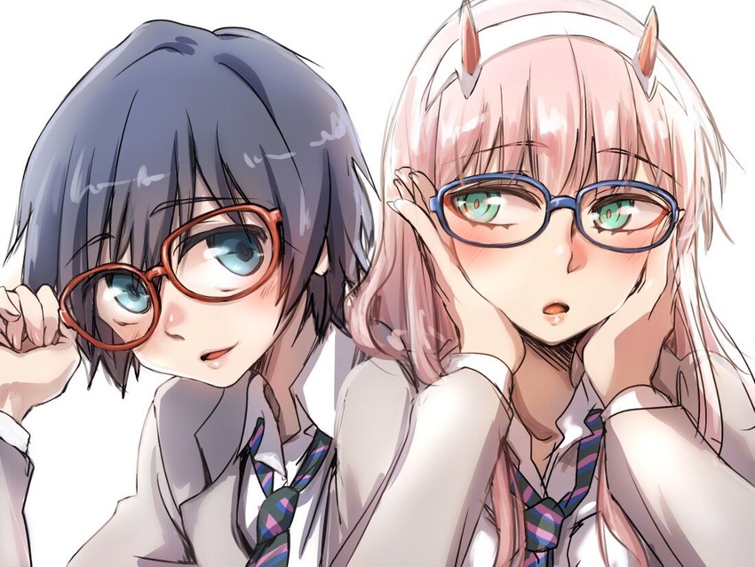 zero two and hiro (darling in the franxx) drawn by herozu_(xxhrd)