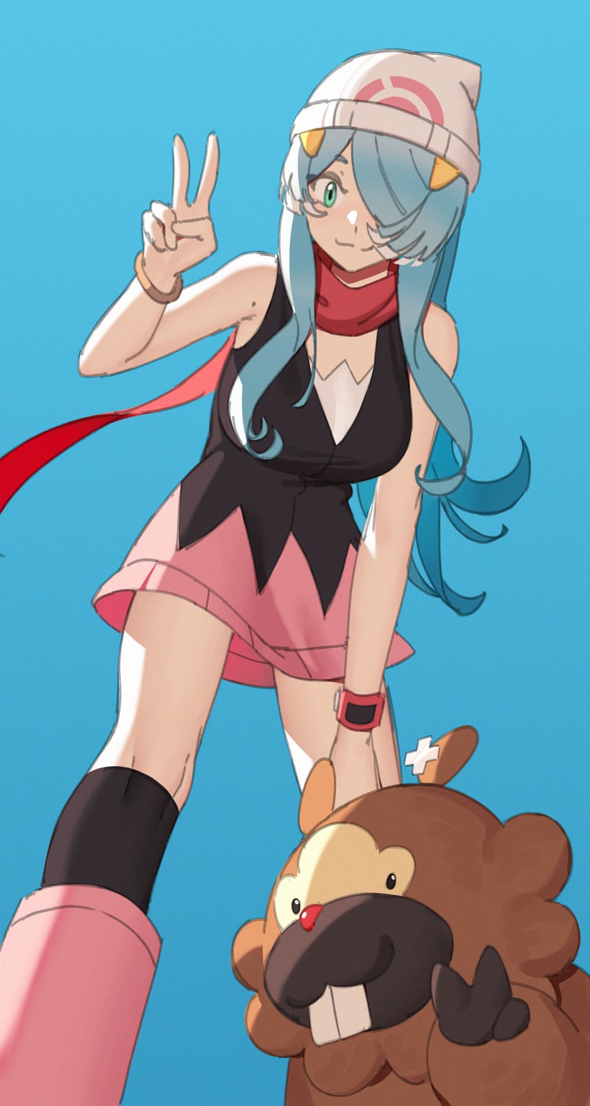 dawn, elira pendora, and bidoof (pokemon and 3 more) drawn by karassawa