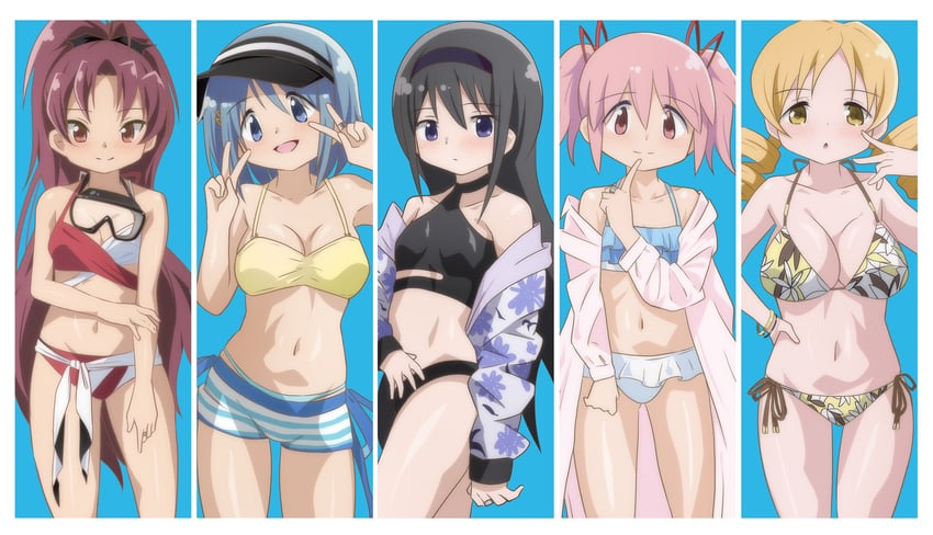 akemi homura, kaname madoka, miki sayaka, sakura kyoko, and tomoe mami (mahou shoujo madoka magica) drawn by hateri