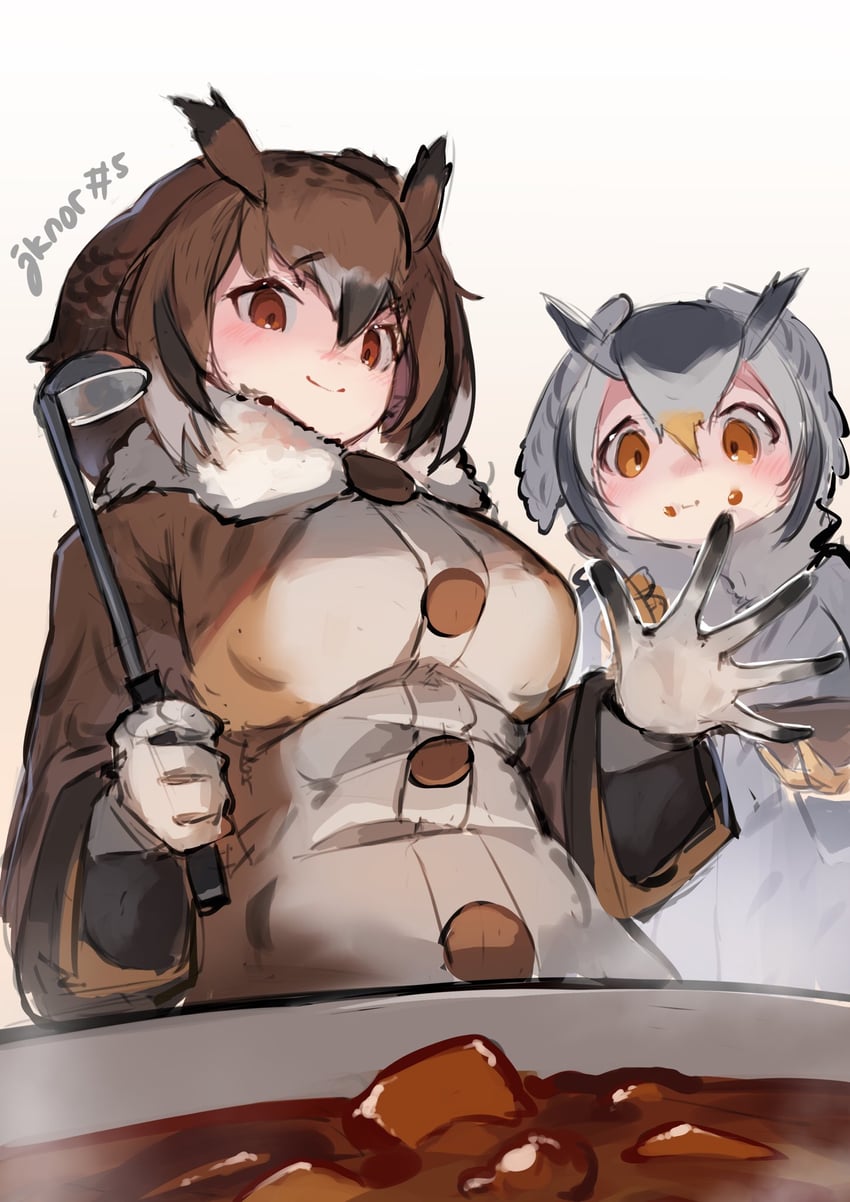 northern white-faced owl and eurasian eagle owl (kemono friends) drawn by jknor