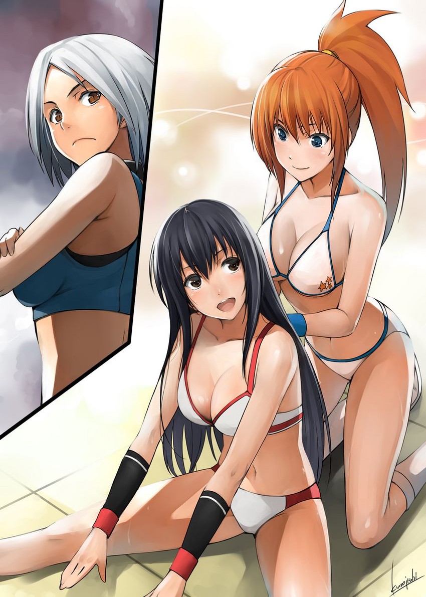 hagiwara sakura, miyazawa erena, and kazama rio (sekai de ichiban tsuyoku naritai!) drawn by kurojishi