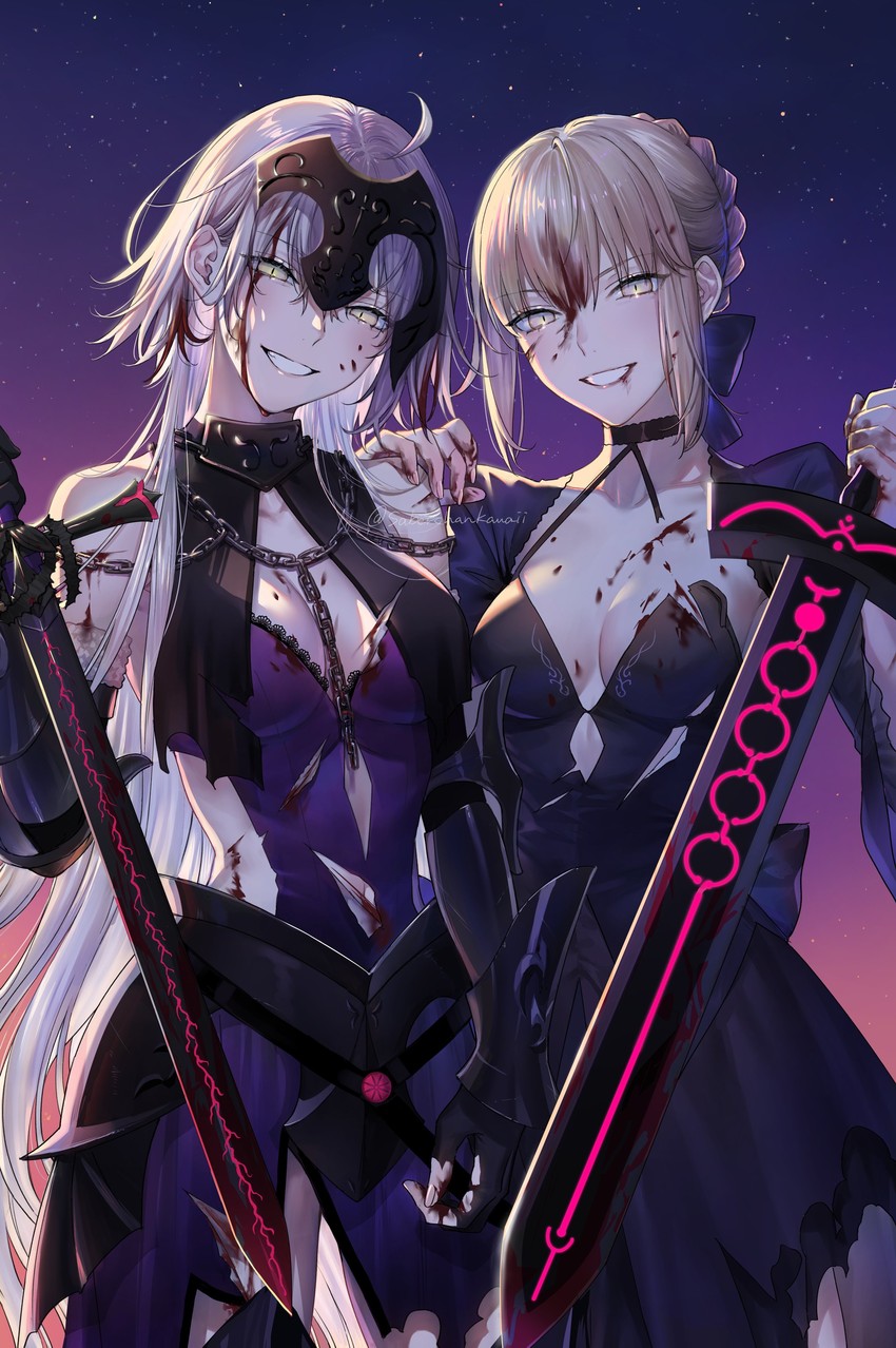 artoria pendragon, saber alter, and jeanne d'arc alter (fate and 1 more) drawn by nipi27