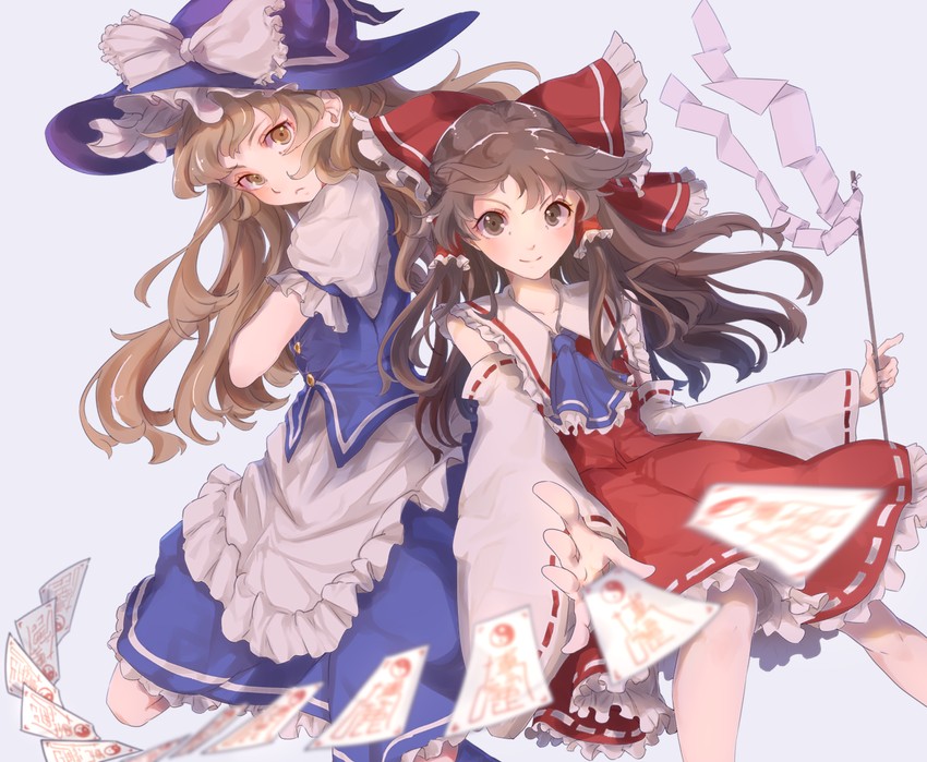 hakurei reimu and kirisame marisa (touhou) drawn by chishibuki_hiyoko