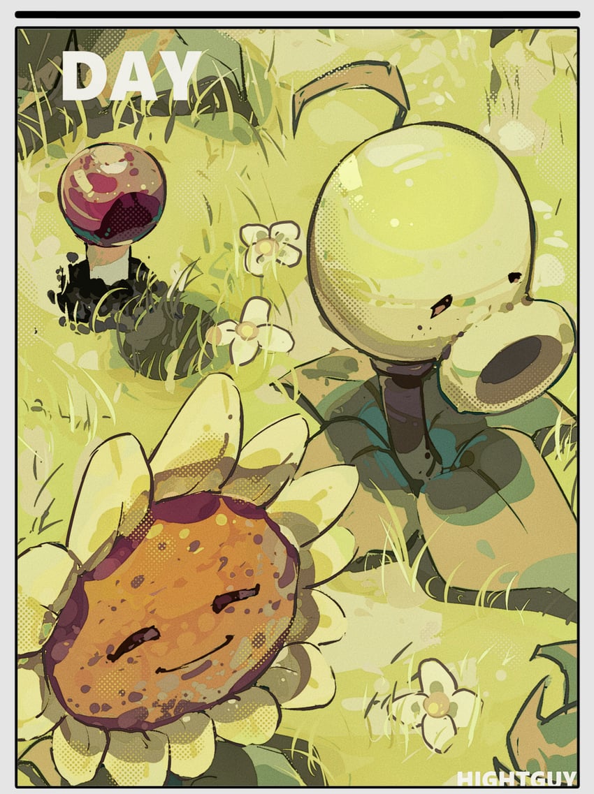 sunflower, peashooter, and potato mine (plants vs. zombies) drawn by hightguy