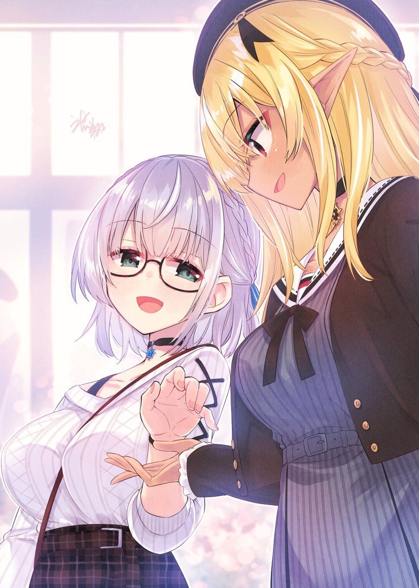 shirogane noel and shiranui flare (hololive) drawn by hikawa_shou