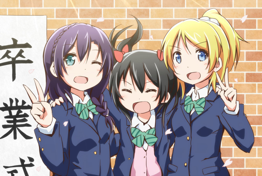 tojo nozomi, yazawa nico, and ayase eli (love live! and 1 more) drawn by riai_(onsen)