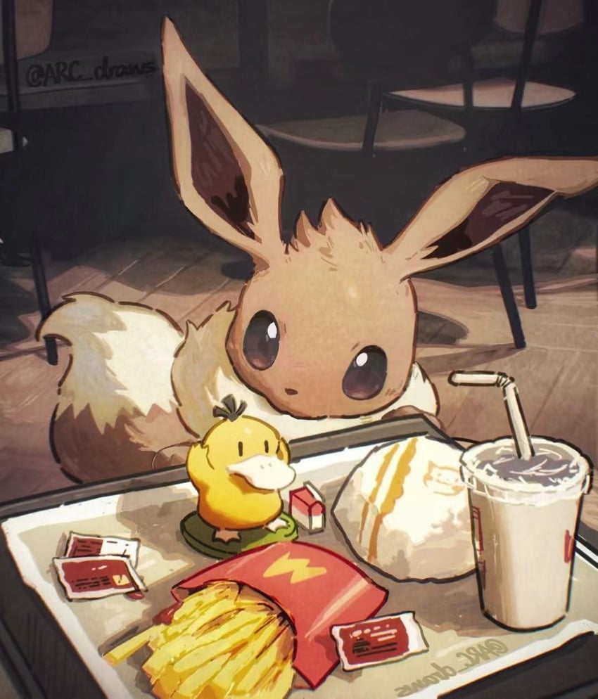 eevee and psyduck (pokemon and 1 more) drawn by arc_draws