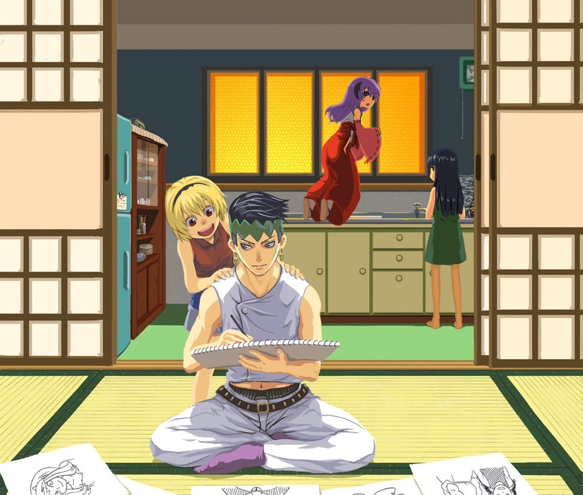 furude rika, lum, houjou satoko, hanyuu, kishibe rohan, and 1 more (jojo no kimyou na bouken and 4 more) drawn by wait8