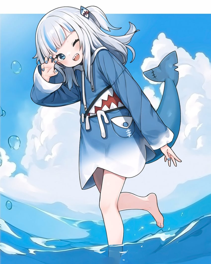 gawr gura (hololive and 1 more) drawn by luckyeldayo
