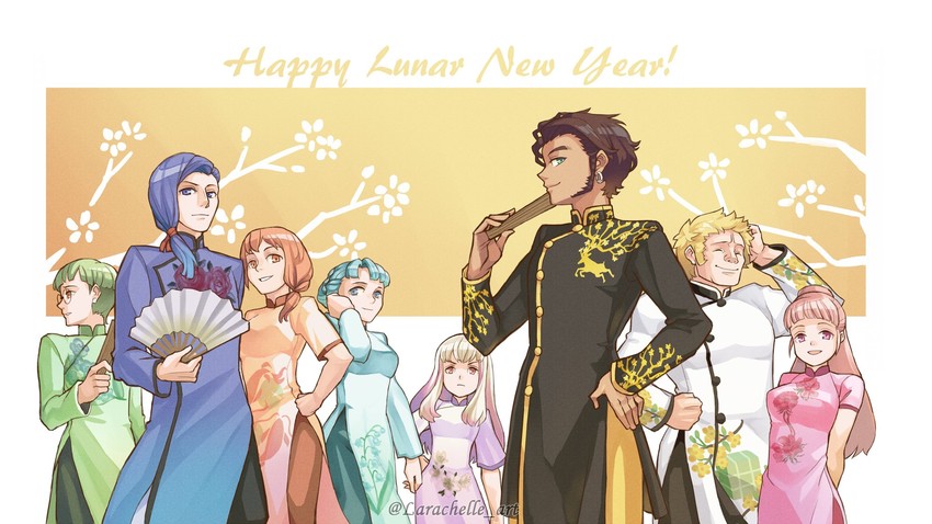hilda valentine goneril, lysithea von ordelia, marianne von edmund, claude von riegan, leonie pinelli, and 3 more (fire emblem and 1 more) drawn by larachelle