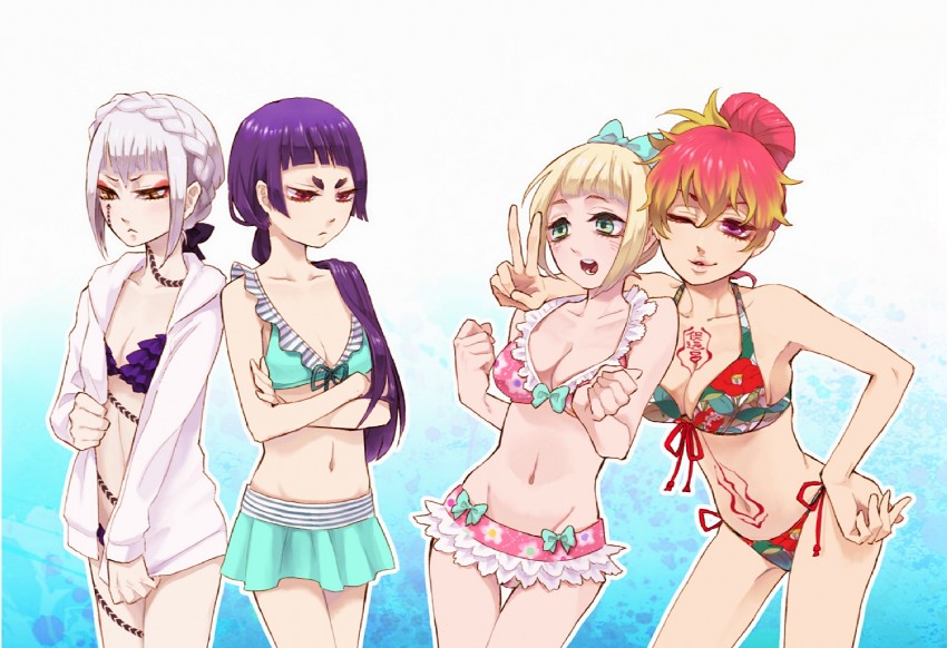 moriyama shiemi, kamiki izumo, kirigakure shura, and houjou mamushi (ao no exorcist) drawn by panier2