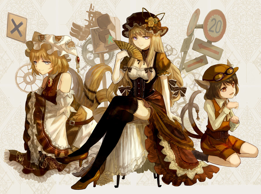 yakumo yukari, yakumo ran, and chen (touhou) drawn by keiko_(mitakarawa)