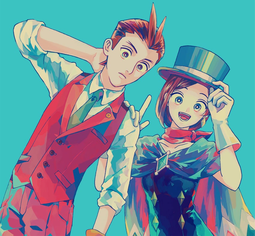 apollo justice and trucy wright (ace attorney and 1 more) drawn by sharp911