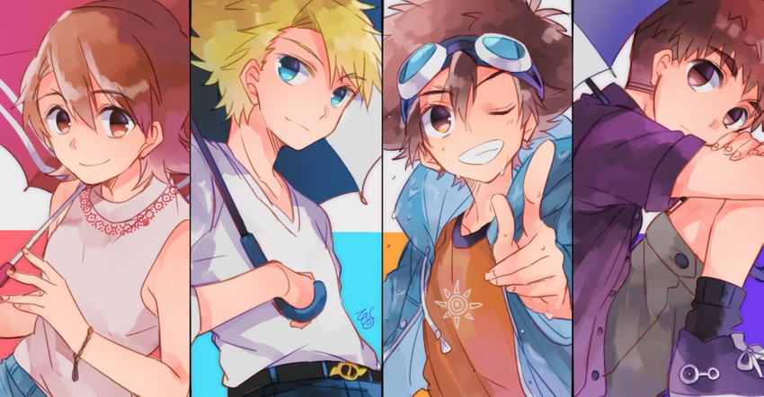 yagami taichi, takenouchi sora, ishida yamato, and izumi koshiro (digimon and 1 more) drawn by konagonana