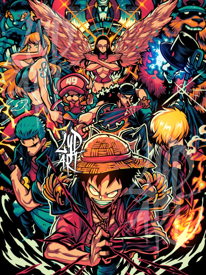 nami, monkey d. luffy, nico robin, roronoa zoro, sanji, and 5 more (one piece) drawn by lydart_mclo