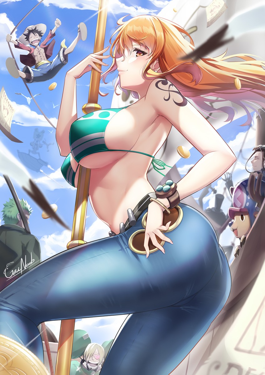 nami, monkey d. luffy, nico robin, roronoa zoro, sanji, and 4 more (one piece) drawn by gainoob
