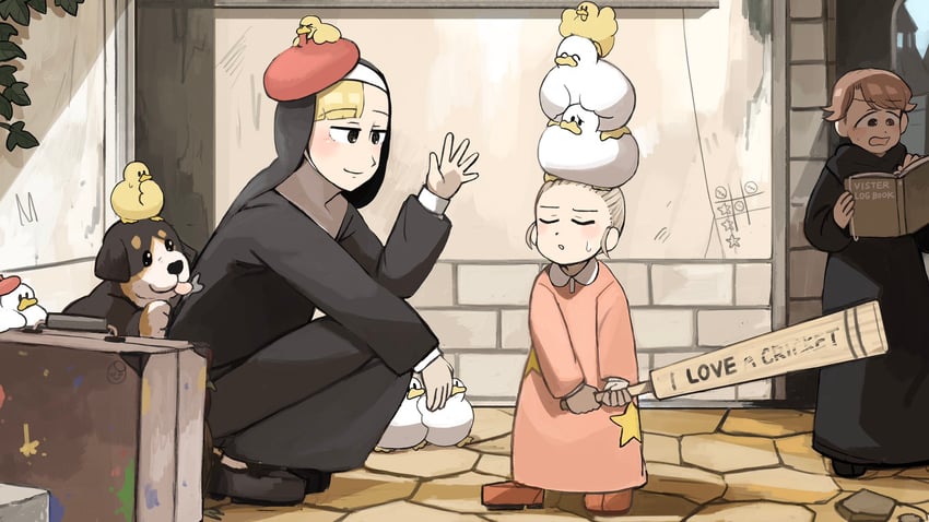 star nun, spicy nun's mother, and blue jay monk (little nuns) drawn by diva_(hyxpk)