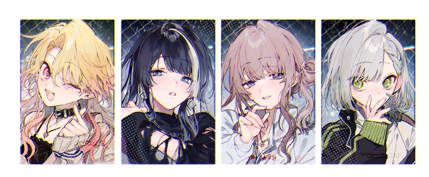 tenma saki, hoshino ichika, mochizuki honami, and hinomori shiho (project sekai and 1 more) drawn by sapphire_(nine)
