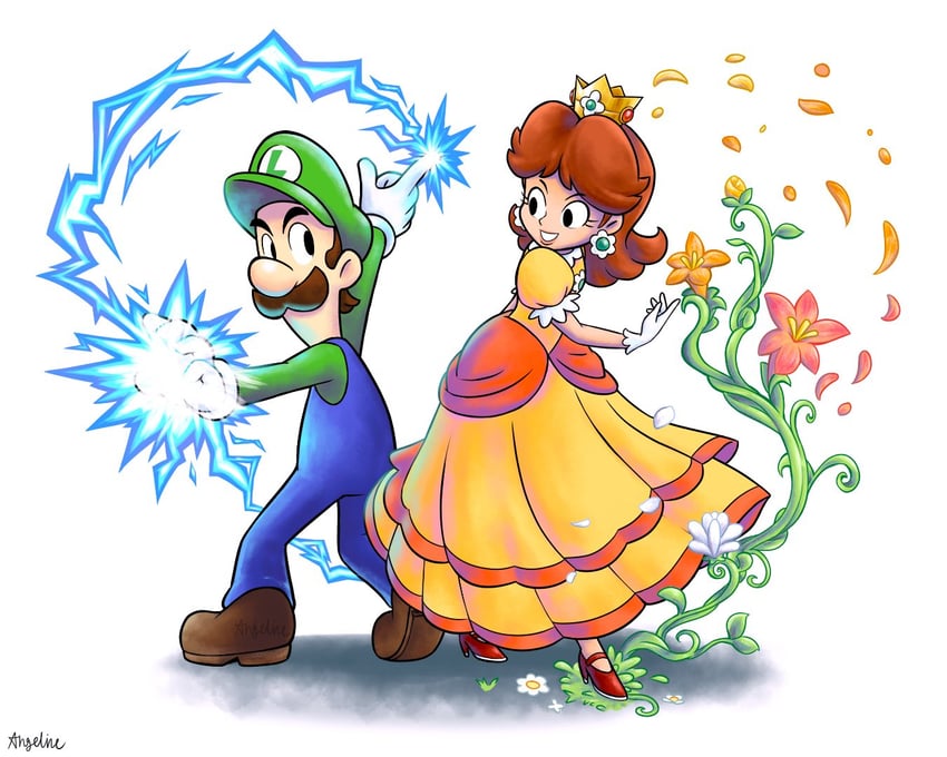 luigi and princess daisy (mario and 2 more) drawn by artykinasia