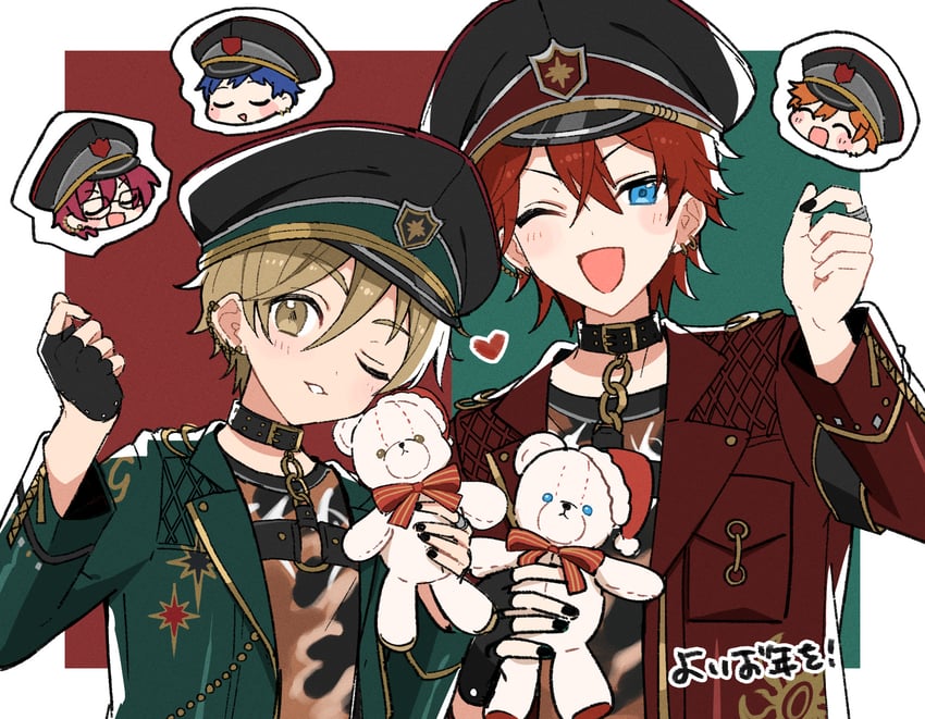 amagi rinne, saegusa ibara, mashiro tomoya, akehoshi subaru, and fushimi yuzuru (ensemble stars!) drawn by shisokonbu