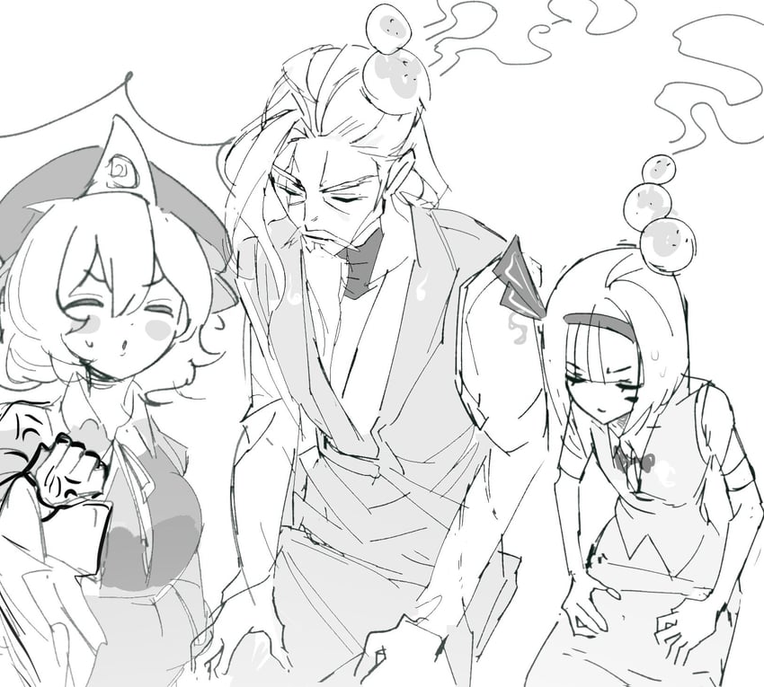 konpaku youmu, saigyouji yuyuko, and konpaku youki (touhou) drawn by sesmkun