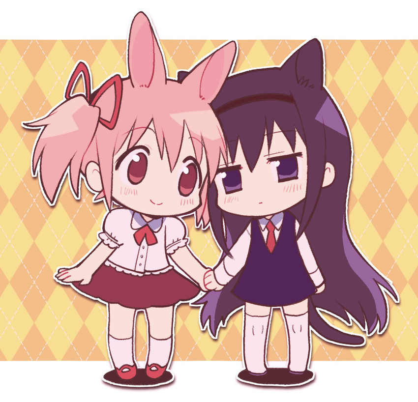 akemi homura and kaname madoka (mahou shoujo madoka magica) drawn by ikuchi_osutega