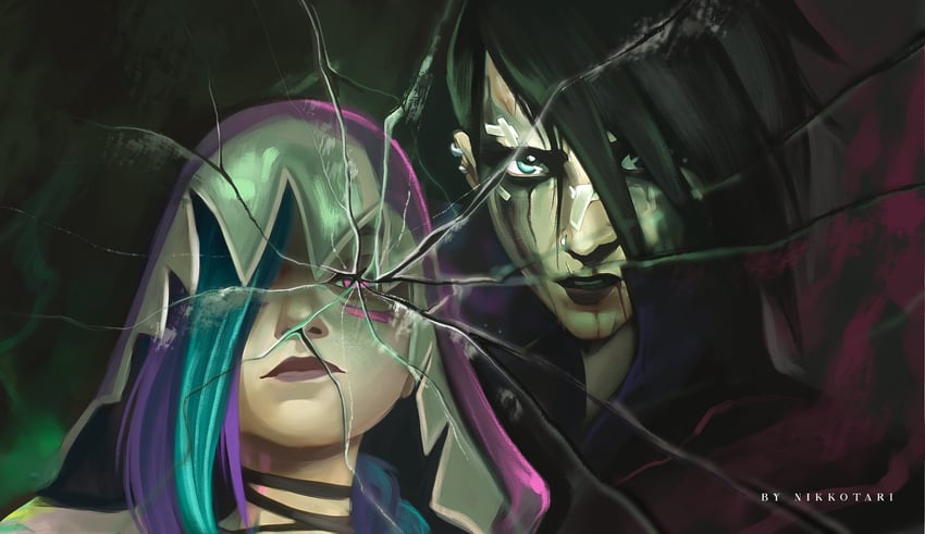 jinx, vi, arcane jinx, arcane vi, and arcane fractured jinx (league of legends and 1 more) drawn by nikola_(nikkotari)